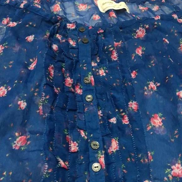 🫎 ABERCROMBIE  SHEER FLORAL ROYAL BLUE BLOuSE - Picture 5 of 6